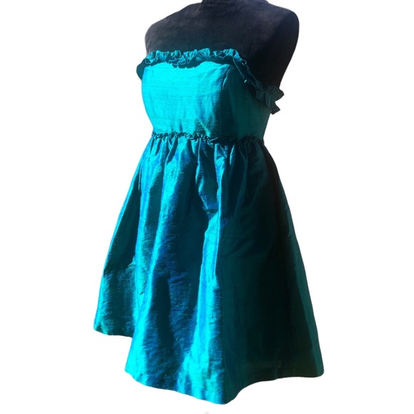 Lula Kate Dupioni Silk Jade Green Strapless Dress size 4 - Picture 8 of 9